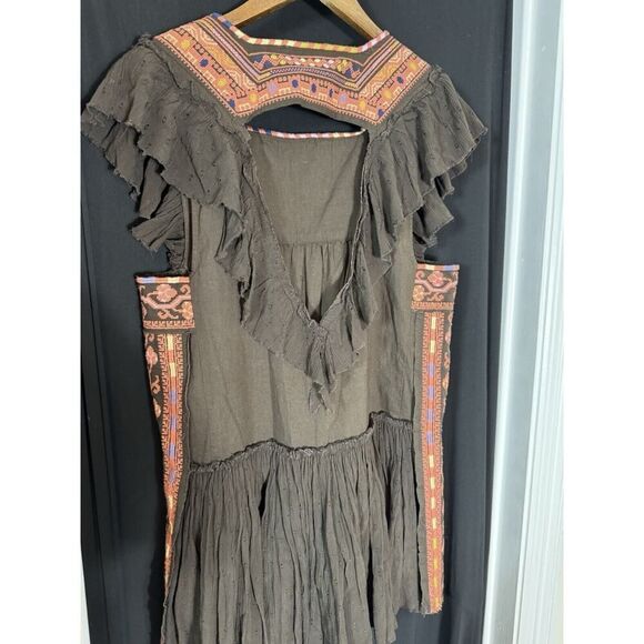 Free People Embroidered Mini Dress Brown Small Boho Western XS Folk Art Native - Picture 5 of 8